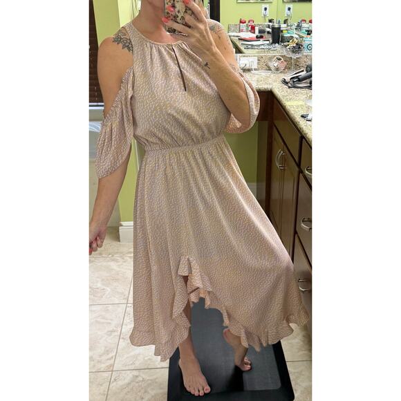 Current Air small brown purple cold shoulder Midi dress ruffle boho hippie - Picture 2 of 9